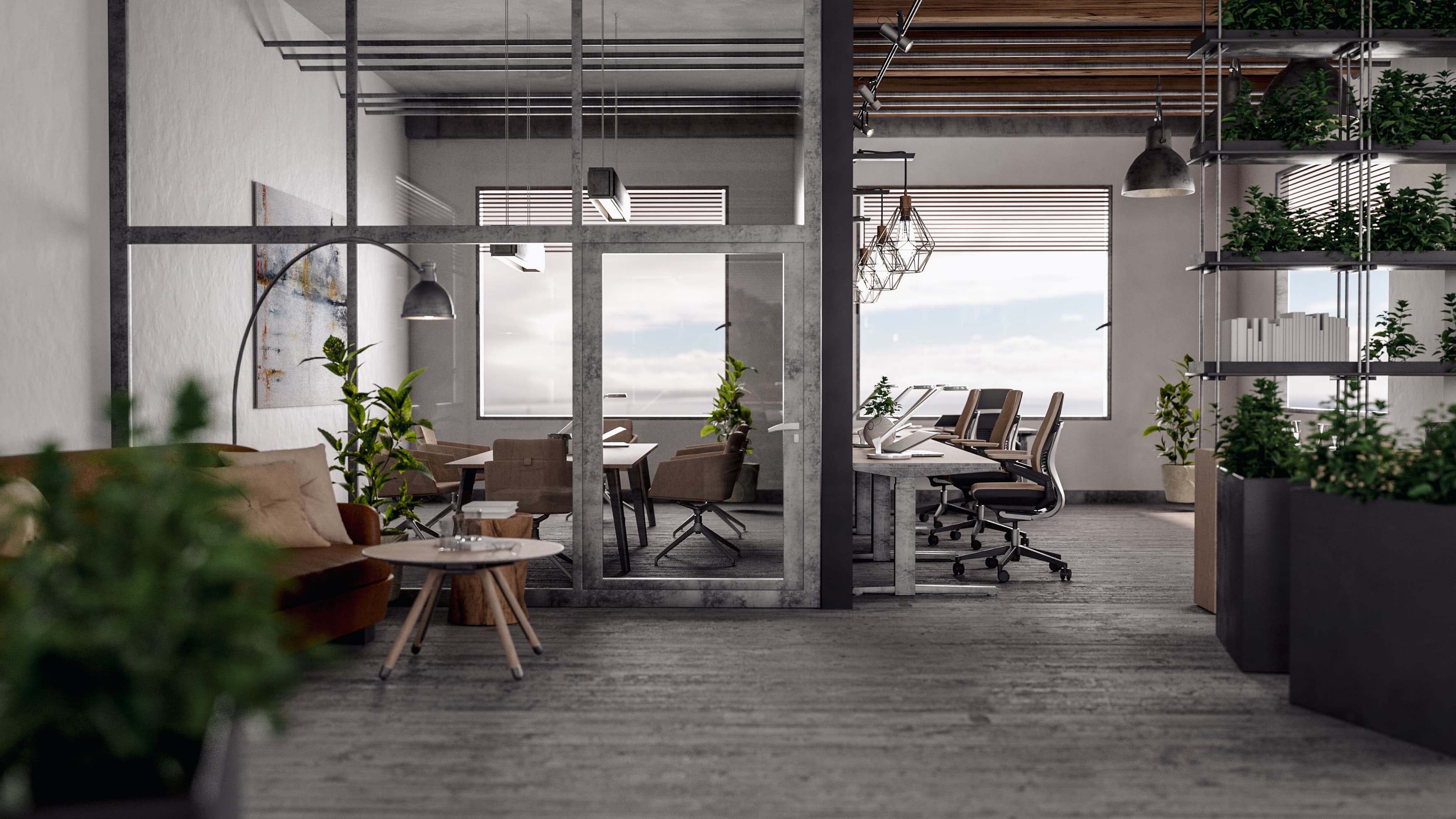 Ambiance atelier : générosité des espaces, transparence et flots de lumière